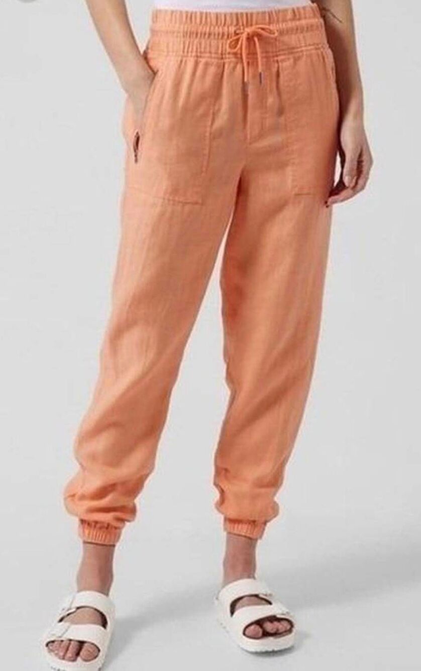 Athleta Cabo Linen Joggers Peach 8P Summer Bright Coastal Resort Athleisure